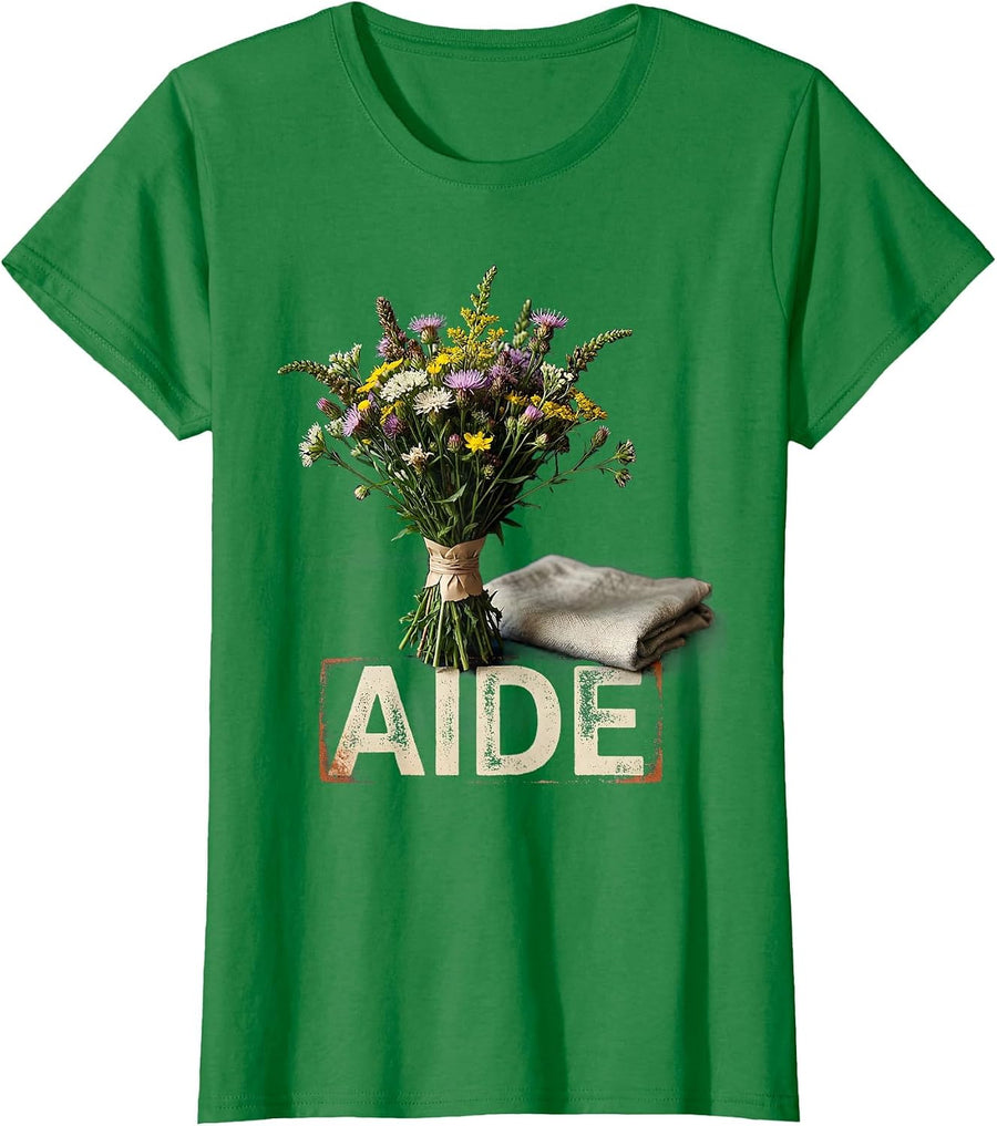 Women's Aide Rubber Stamp Teacher Appreciation Gift for School Staff T-Shirt - Kelly Green
