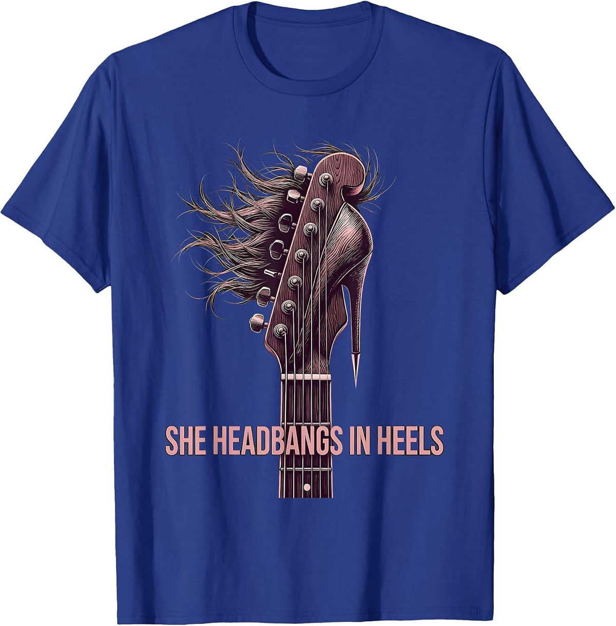 She Headbangs In Heels Rock and Roll Design T-Shirt - Royal Blue