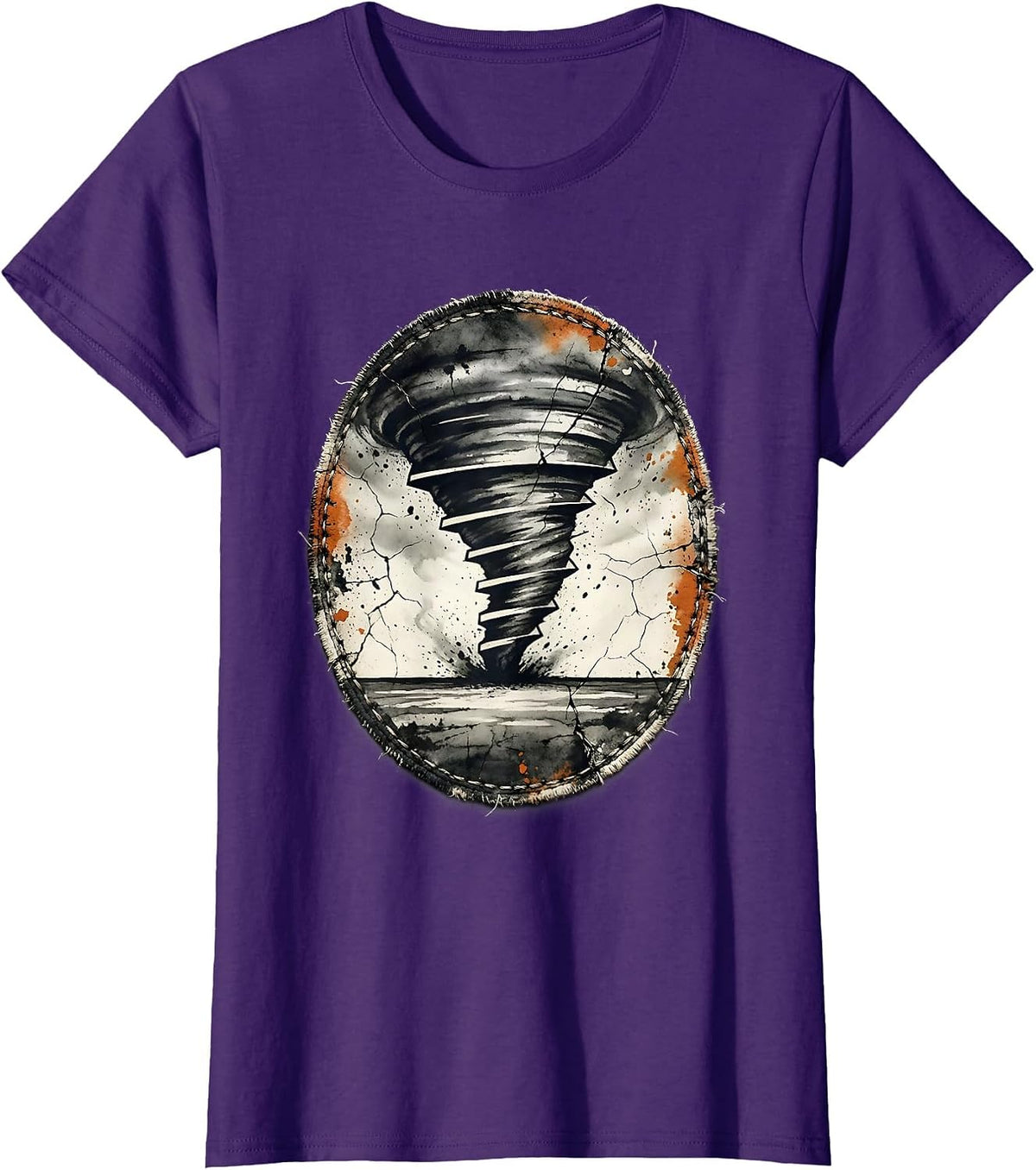 Women's Weathered Tornado Patch Distressed Storm Chaser Enthusiast T-Shirt - Purple