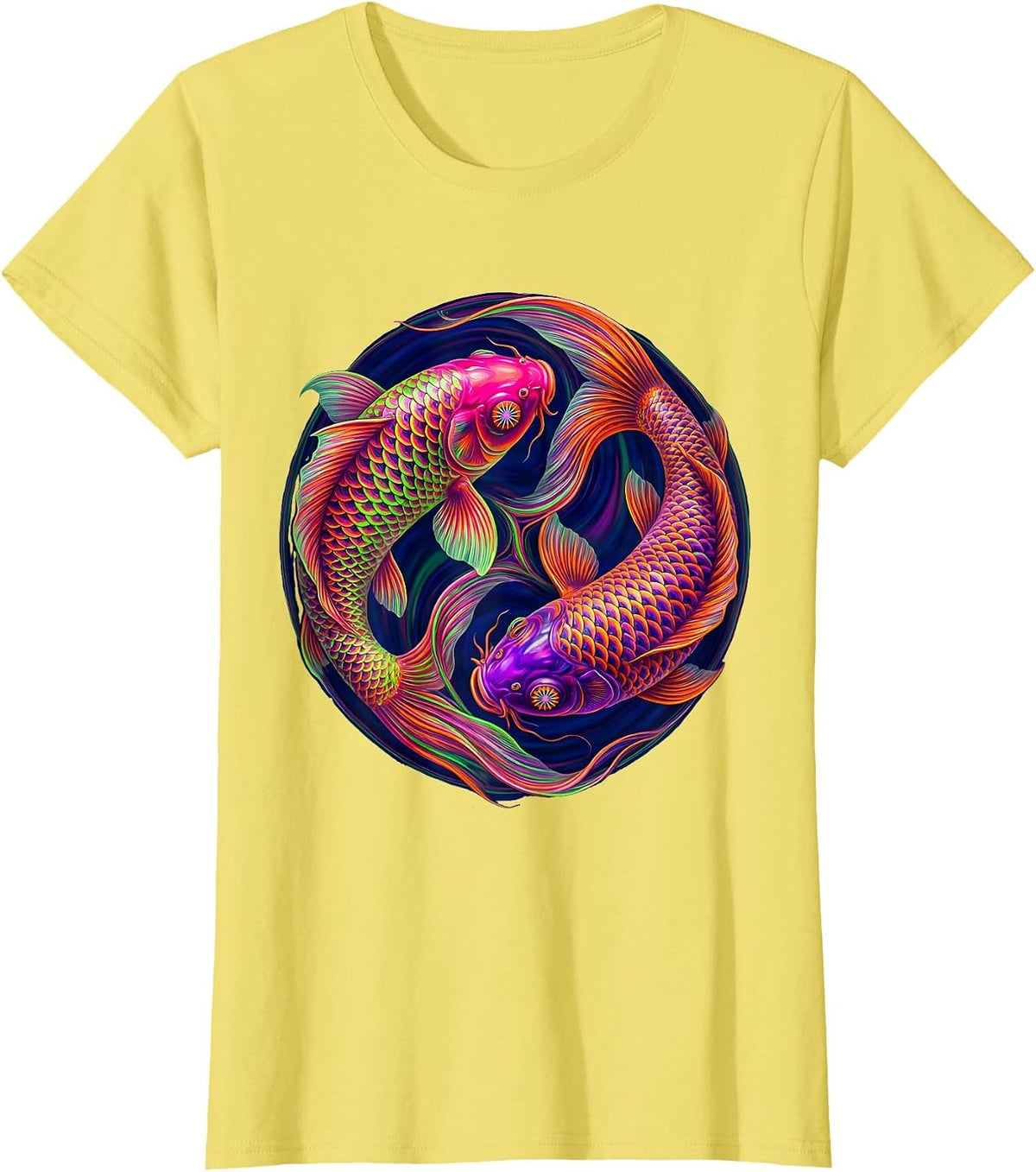 Koi Fish Yin-Yang Pride Swirl Graphic Design T-Shirt - Lemon Yellow