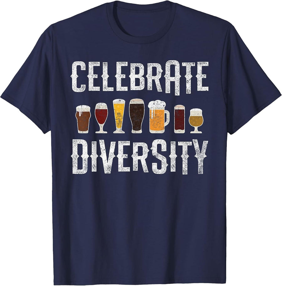Craft Beer Drinking Celebrate Diversity Beer Lover Microbrew T-Shirt - Navy Blue