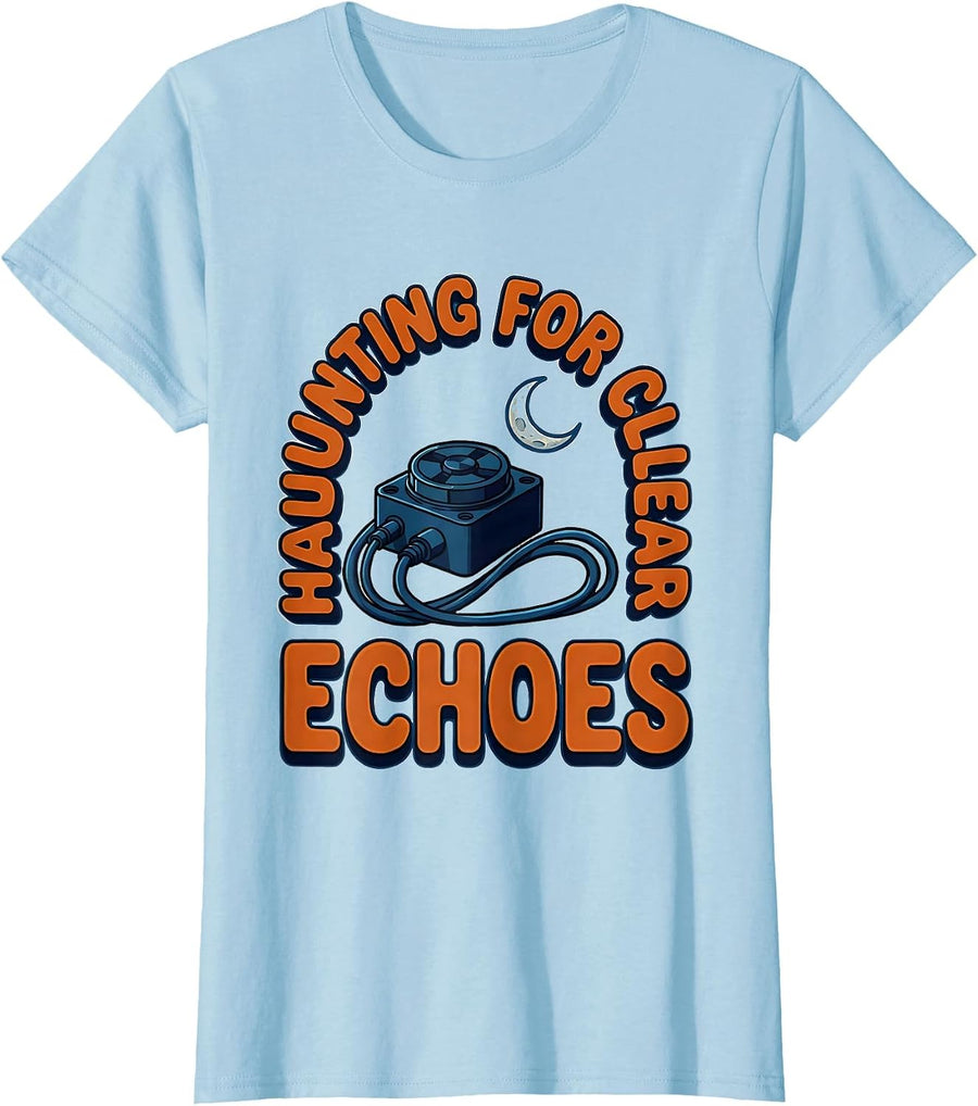 Women's Haunting For Clear Echoes Cartoon Sonographer Halloween T-Shirt - Baby Blue