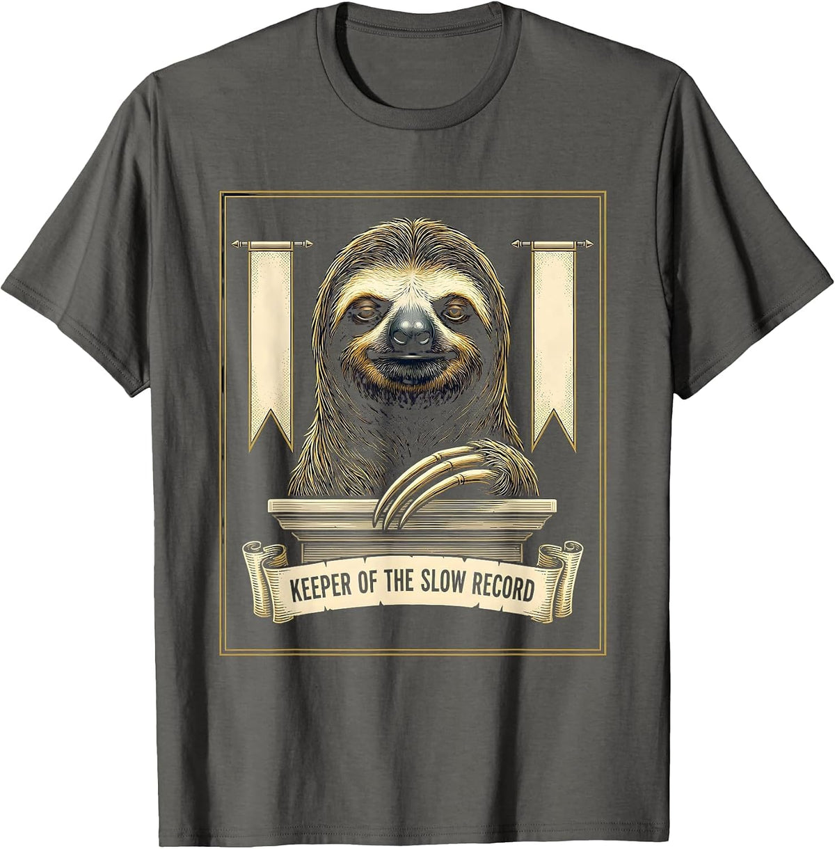 Men's Keeper Of The Slow Record Funny Sloth Lover Animal Humor T-Shirt - Asphalt Grey