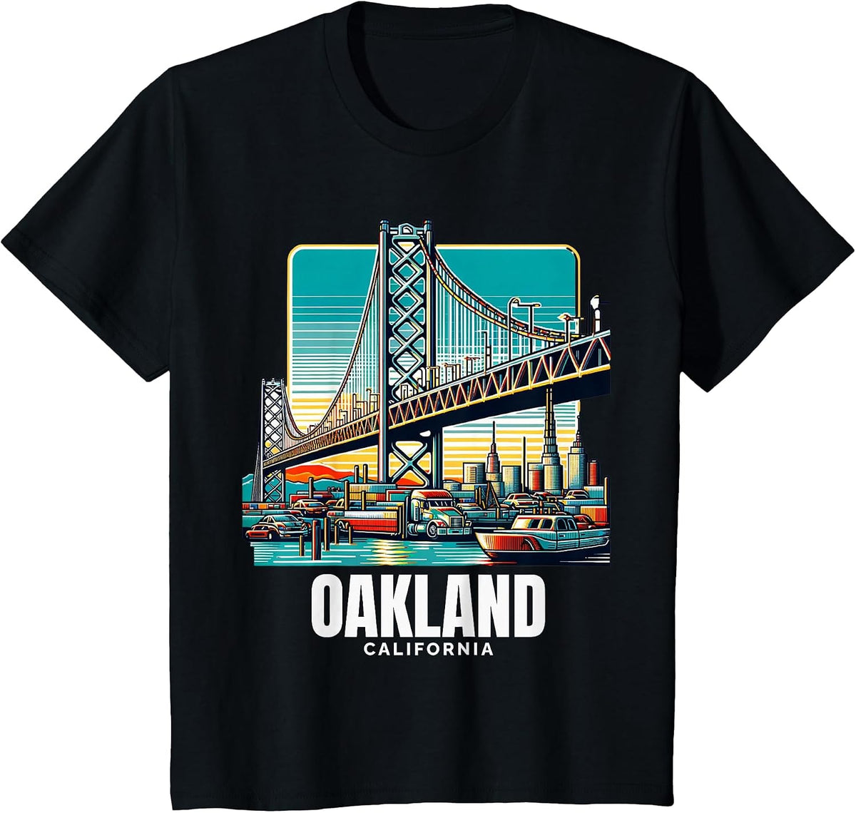 Oakland California Port of Oakland Bay Bridge Bay Area Love T-Shirt - Black