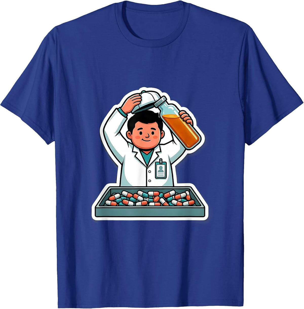 Cute Pharmacy Technician Sticker Style Occupational Humor T-Shirt - Royal Blue
