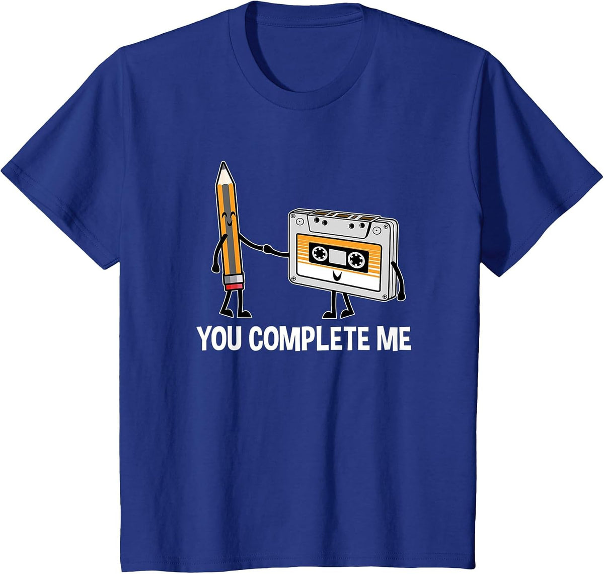 You Complete Me Vintage 80s 90s Pencil and a Cassette Tape T-Shirt - Royal Blue