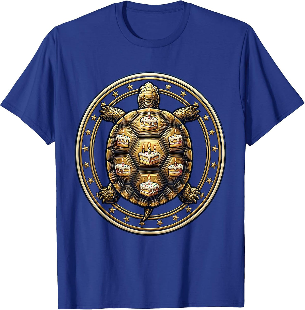 Birthday Turtle Cake Shell Graphic T-Shirt - Royal Blue