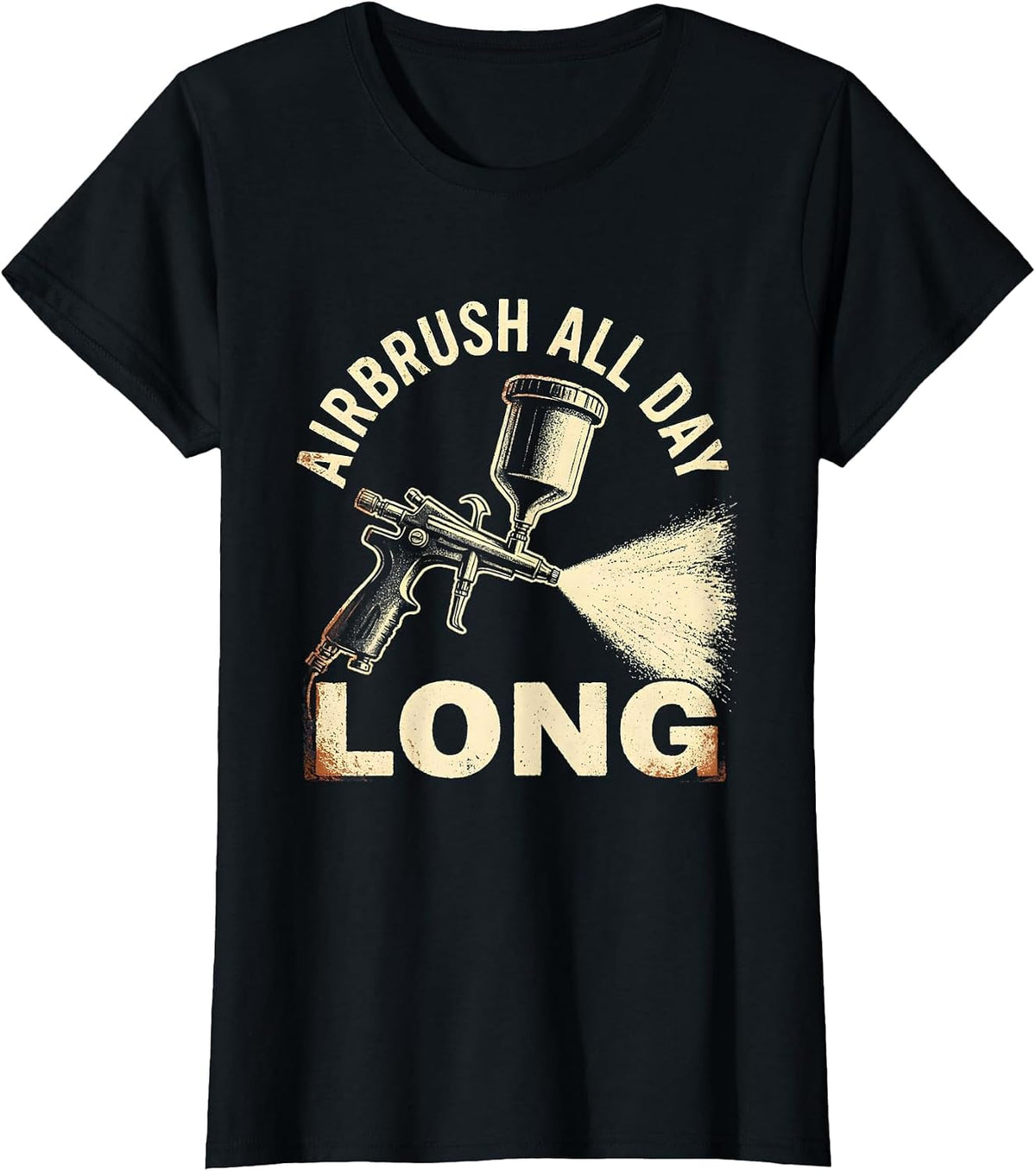Women's Airbrush All Day Long Artistic Design T-Shirt - Black