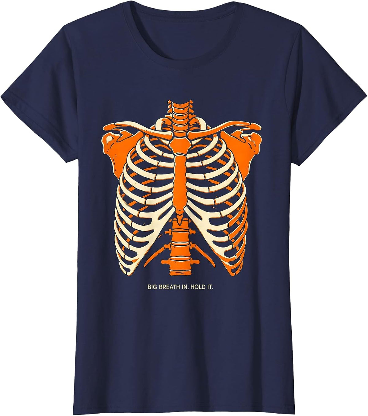 Women's Big Breath In. Hold It. Cute Radiology Tech Coquette Playful T-Shirt - Navy Blue