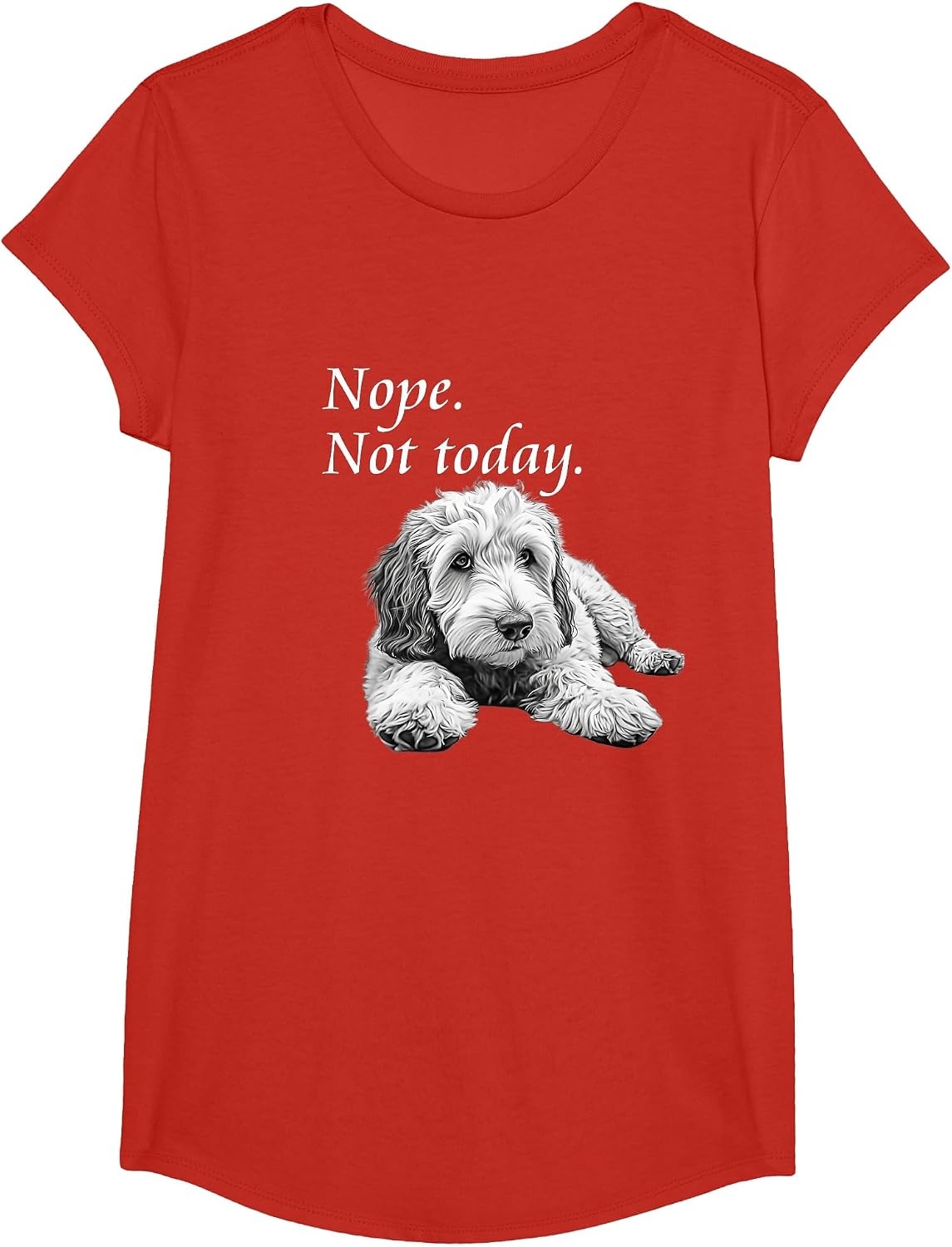 Adorable Goldendoodle Nope Not Today T-Shirt - Lazy Dog T-Shirt - Girls Red