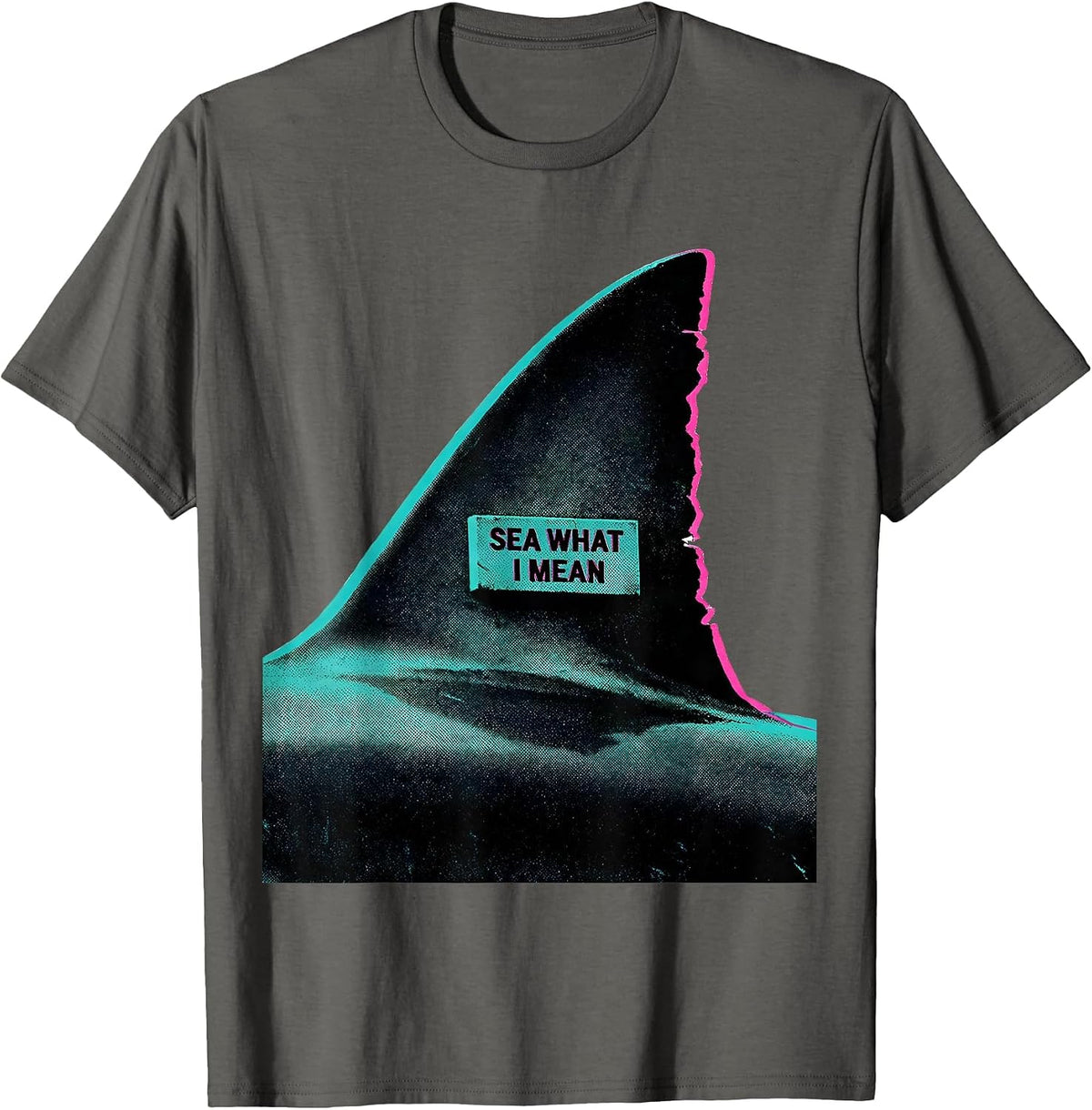 Sea What I Mean Risograph Shark Humor Ocean Animal Lover T-Shirt - Asphalt Grey