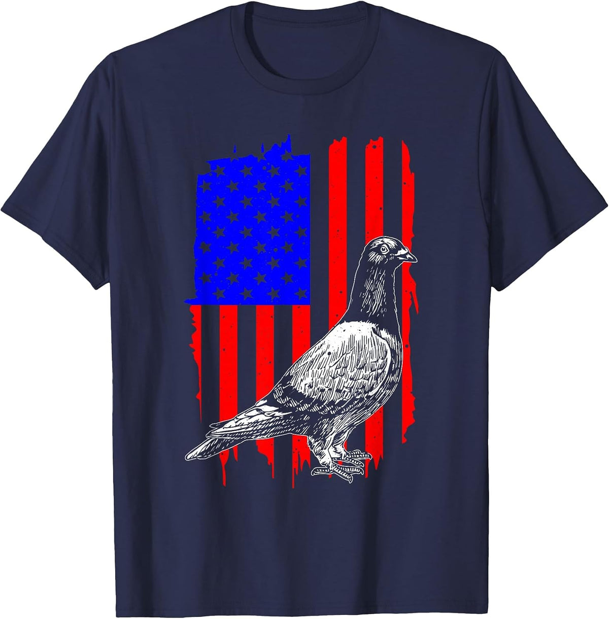 Cool Pigeon Design Men Women Patriotic US Flag Pigeon Lovers T-Shirt - Navy Blue