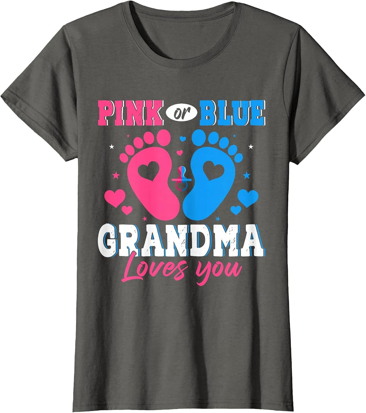Pink Blue Grandma Loves You Expecting Baby Gender Reveal T-Shirt - Asphalt Grey