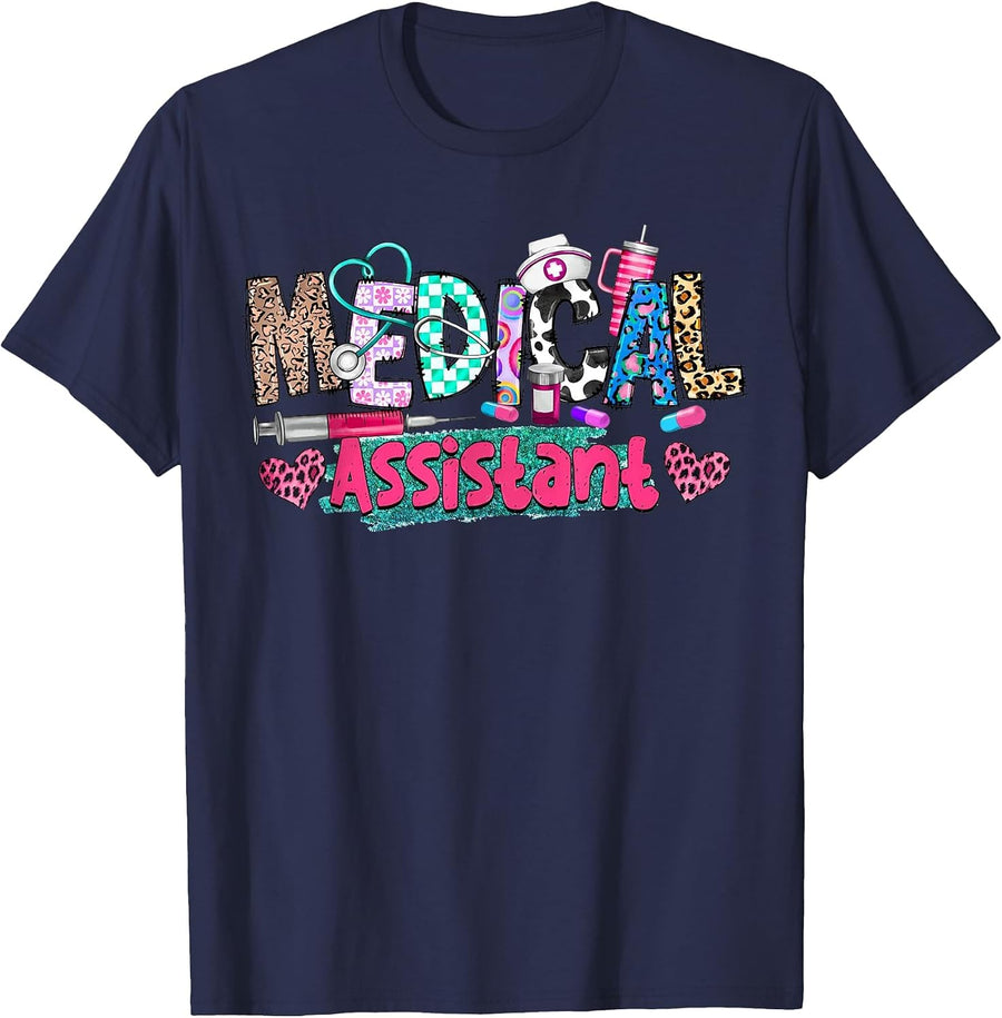 CMA Medical Assistant Nurse Leopard Stethoscope Women Men T-Shirt - Navy Blue