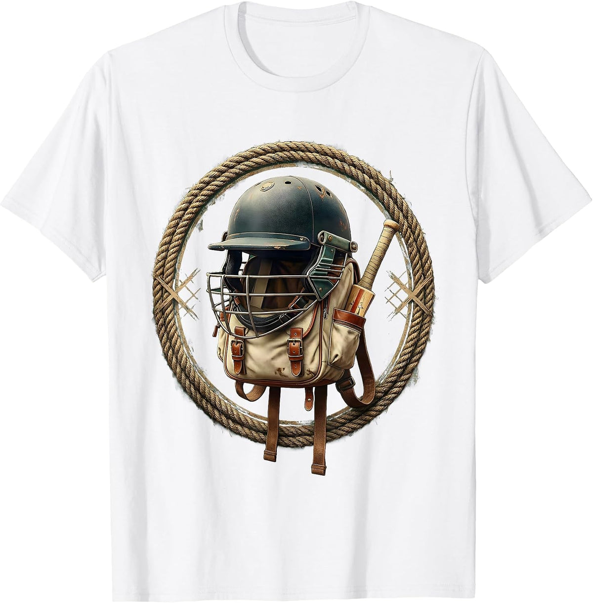 Men's Cricket Life Back to School Helmet Bag Design T-Shirt - White