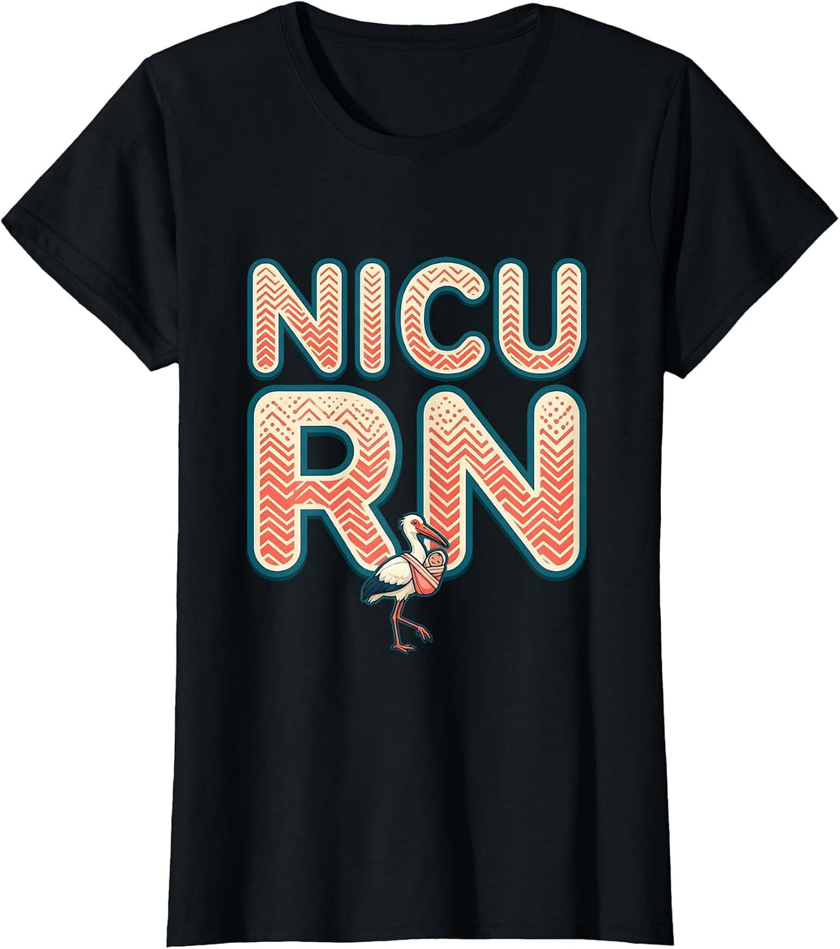 Women's NICU RN Cute Stork Neonatal Intensive Care Unit Nurse Gift T-Shirt - Black