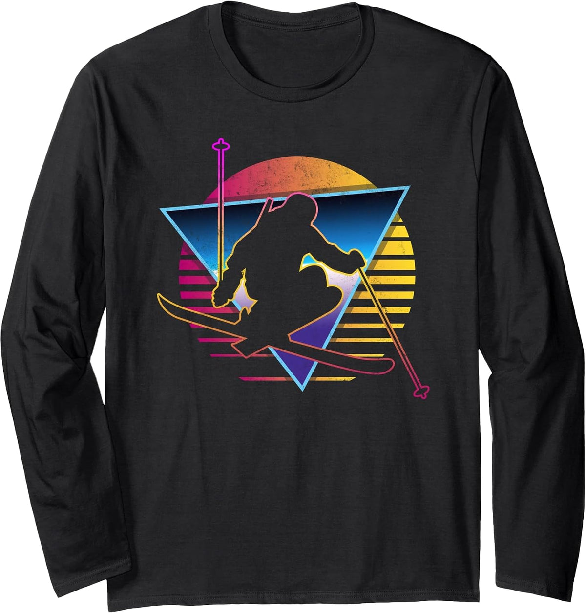 Retro Vintage 80s Ski Long Sleeve T-Shirt - Adult Unisex Black
