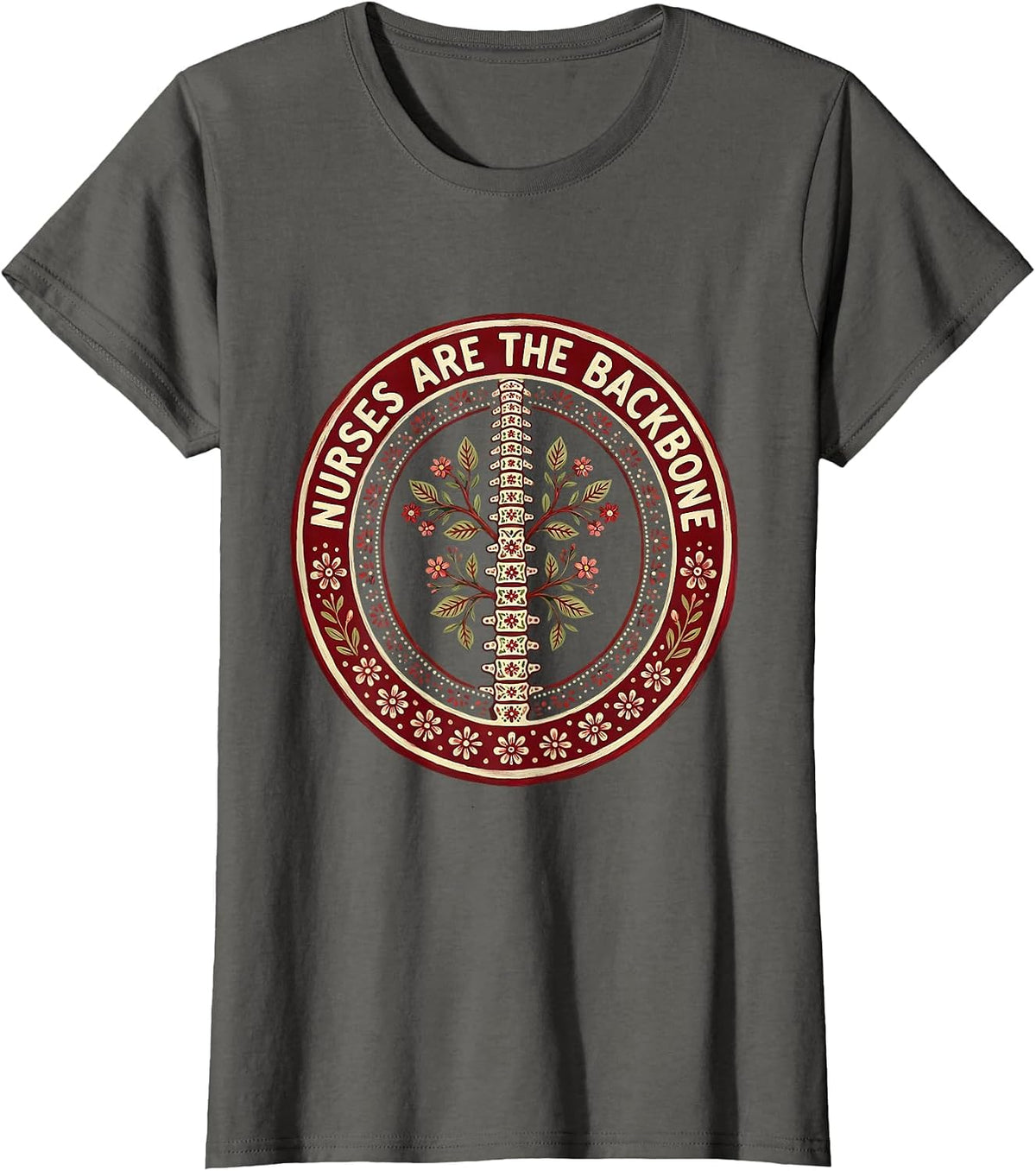 Women's Nurses Are The Backbone Healthcare Pride Design T-Shirt - Asphalt Grey