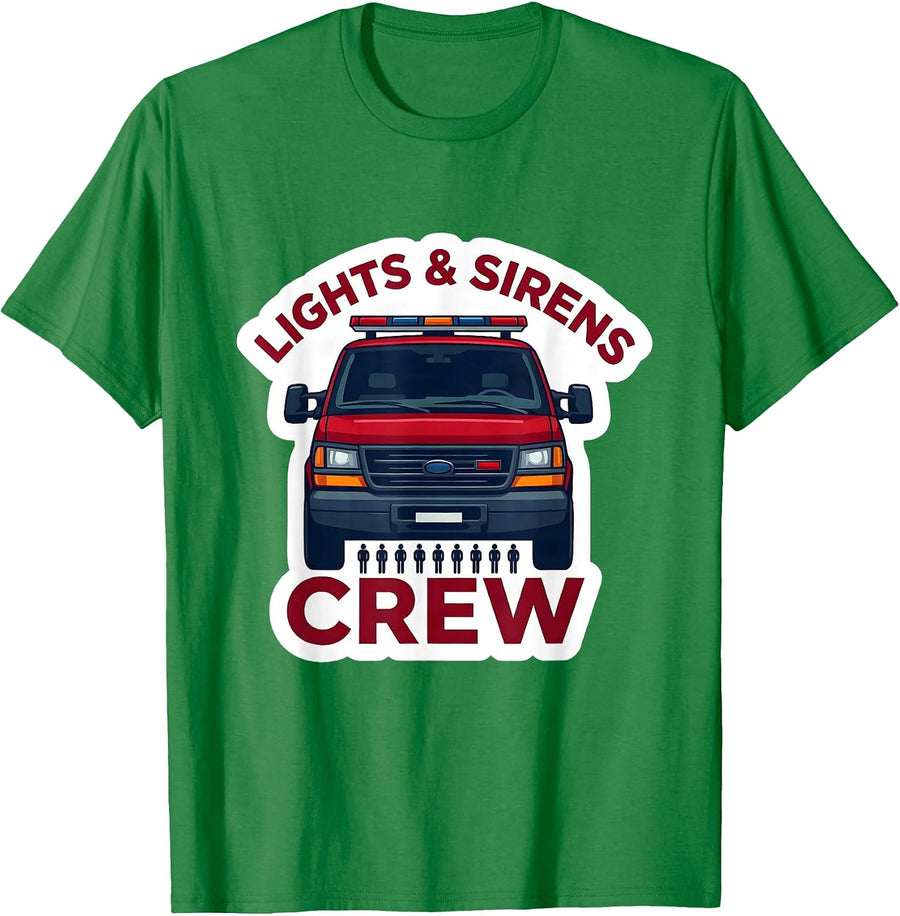 Men's Lights & Sirens Crew EMS Paramedic EMT Off-Duty Humor T-Shirt - Kelly Green