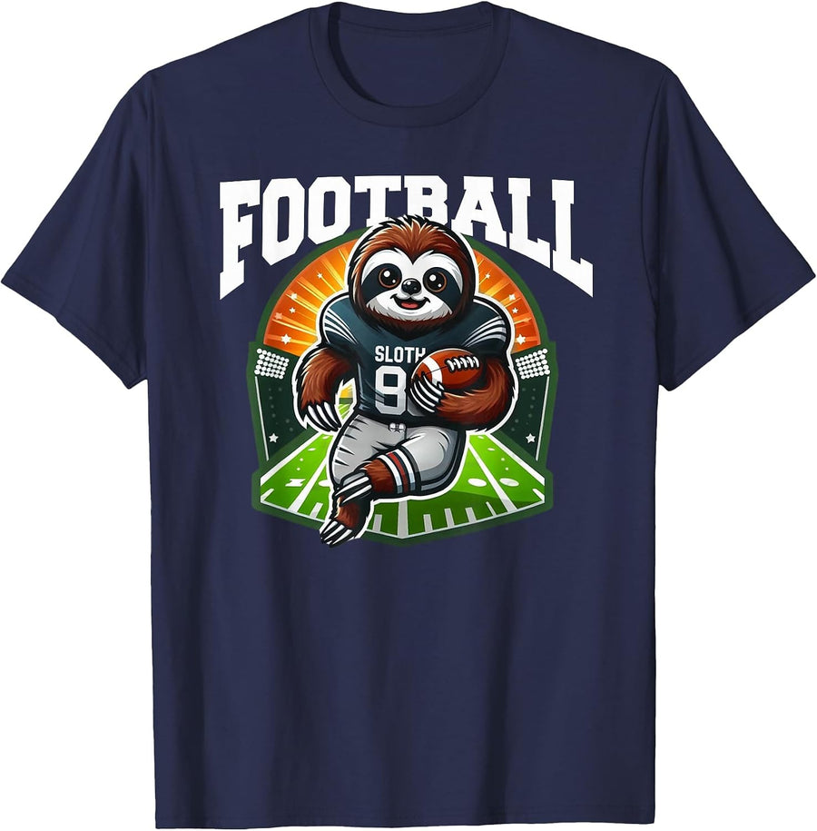 Football Sloth Playing Football Games T-Shirt - Navy Blue