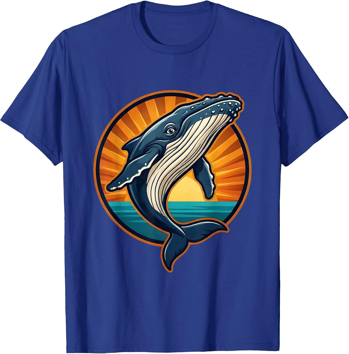 Humpback Whale Breaching Golden Hour Hawaiian T-Shirt - Royal Blue