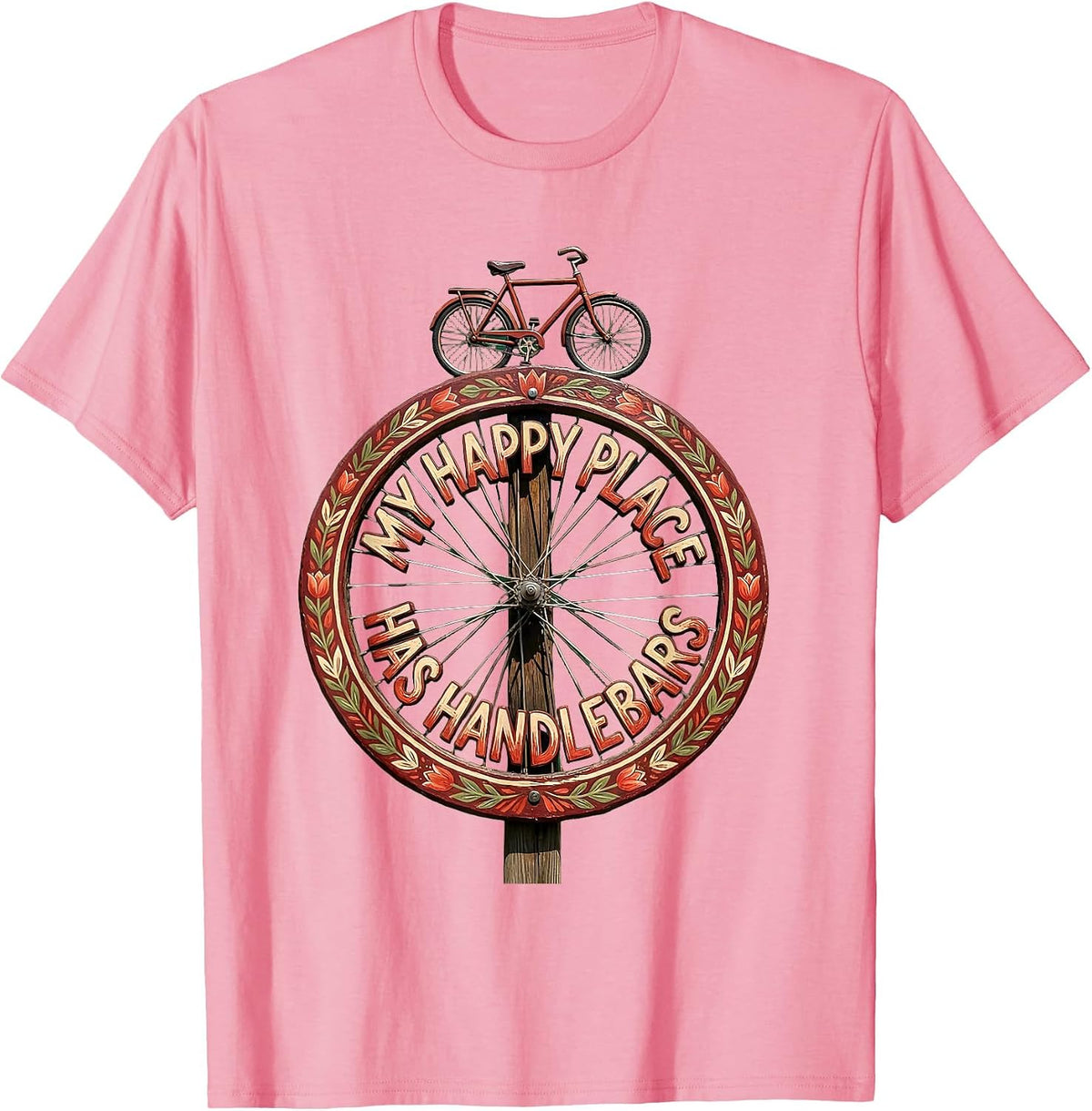 Men's My Happy Place Has Handlebars Cycling Design T-Shirt - Pink