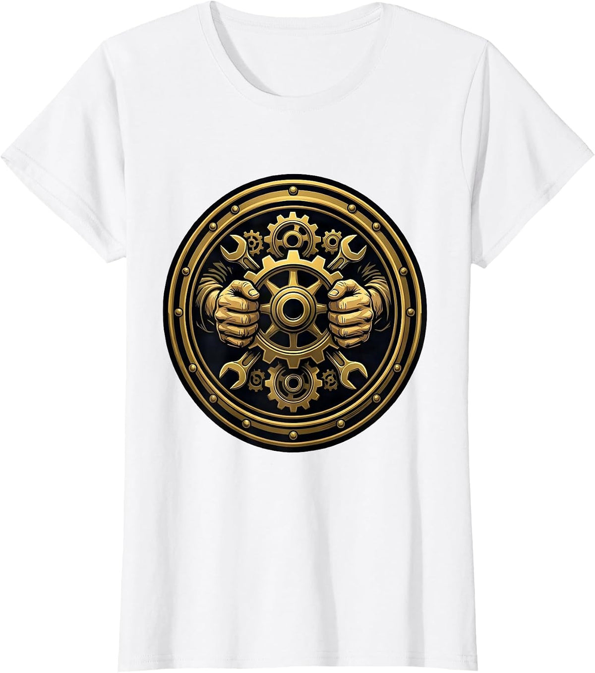 Women's Mechanic Hands Engine Gears Graphic Design T-Shirt - White