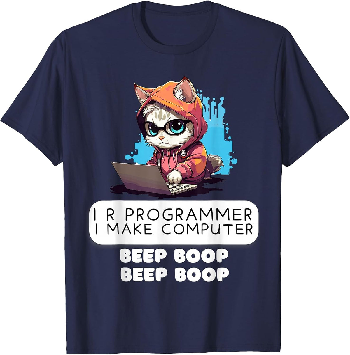 I R Programmer I Make Computer Beep Funny Cat Lover IT Tech T-Shirt - Navy Blue