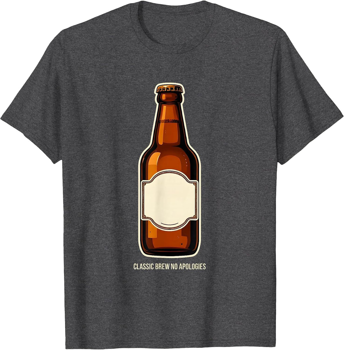 Vintage Beer Classic Brew No Apologies Design T-Shirt - Dark Heather Grey