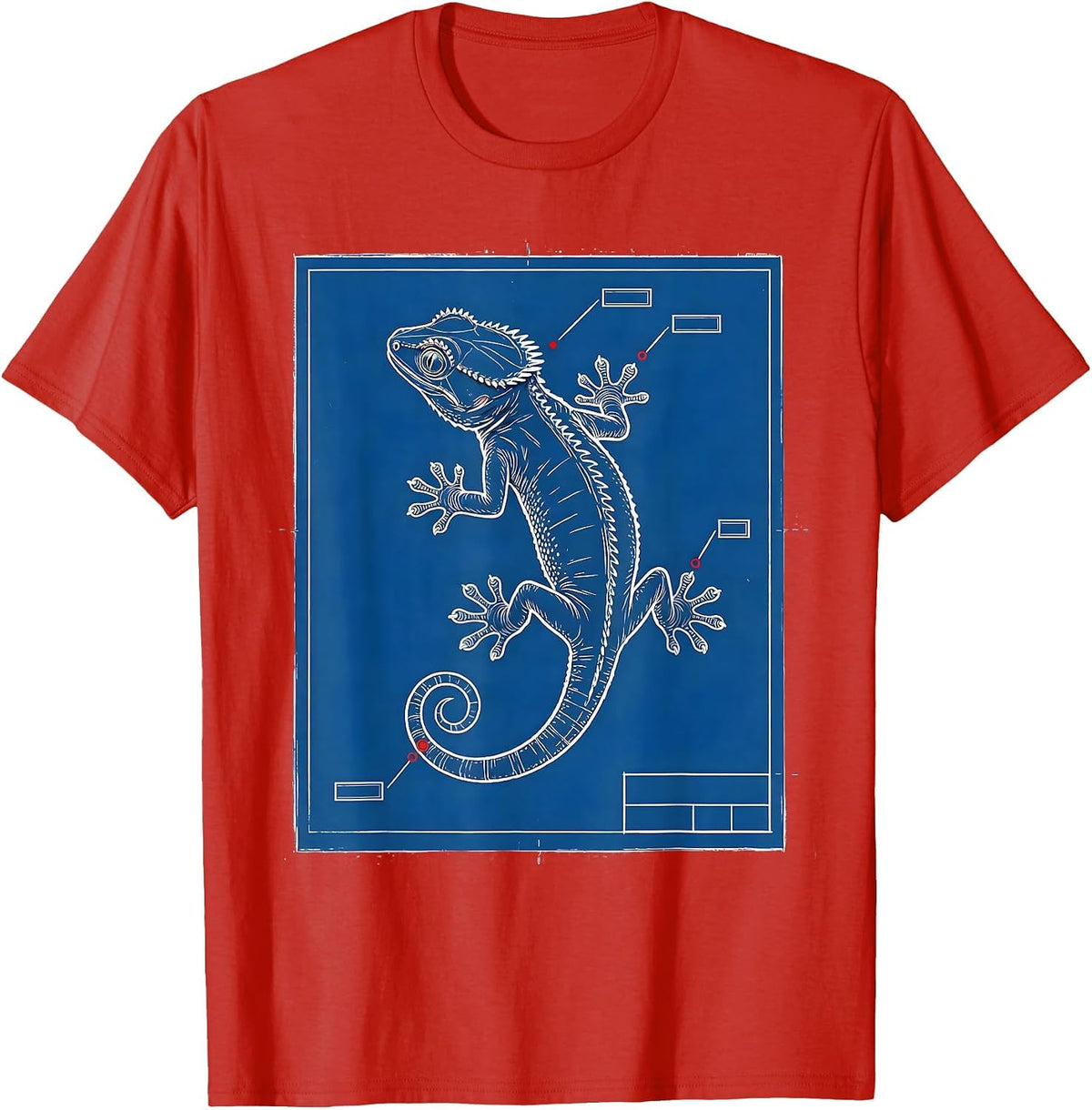 Men's Crested Gecko Technical Blueprint Reptile Lover Gift T-Shirt - Red