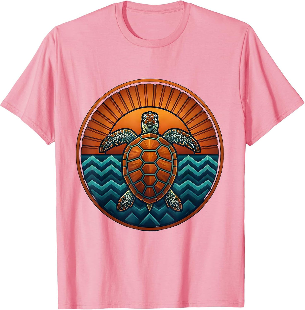 Men's Turtle Floating on Calm Ocean at Sunset T-Shirt - Pink