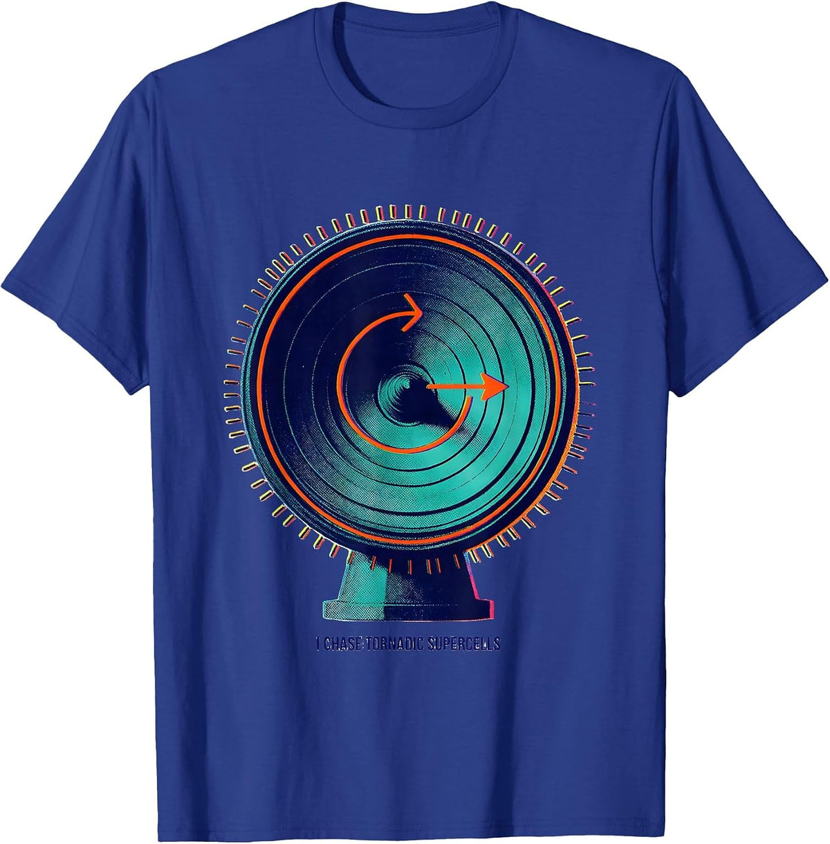Men's I Chase Tornadic Supercells Risograph Storm Chaser T-Shirt - Royal Blue