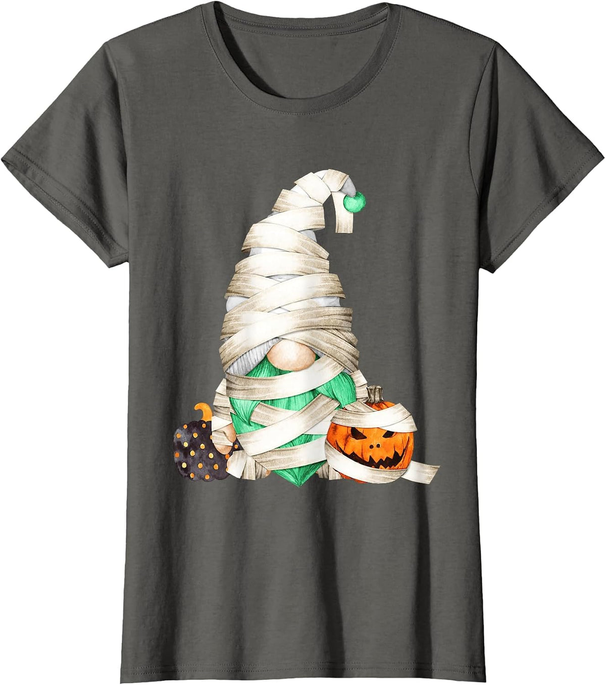 Halloween Gnome Mummy Costume for Women & Boys with Pumpkin T-Shirt - Asphalt Grey