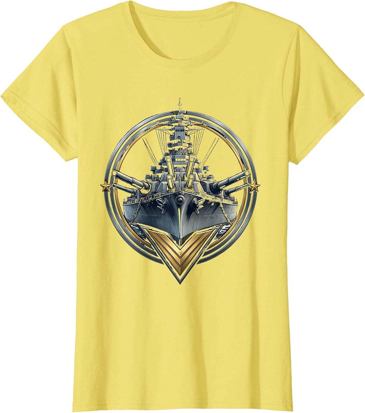 Vintage Battleship Bow View Graphic Tee for Men T-Shirt - Lemon Yellow