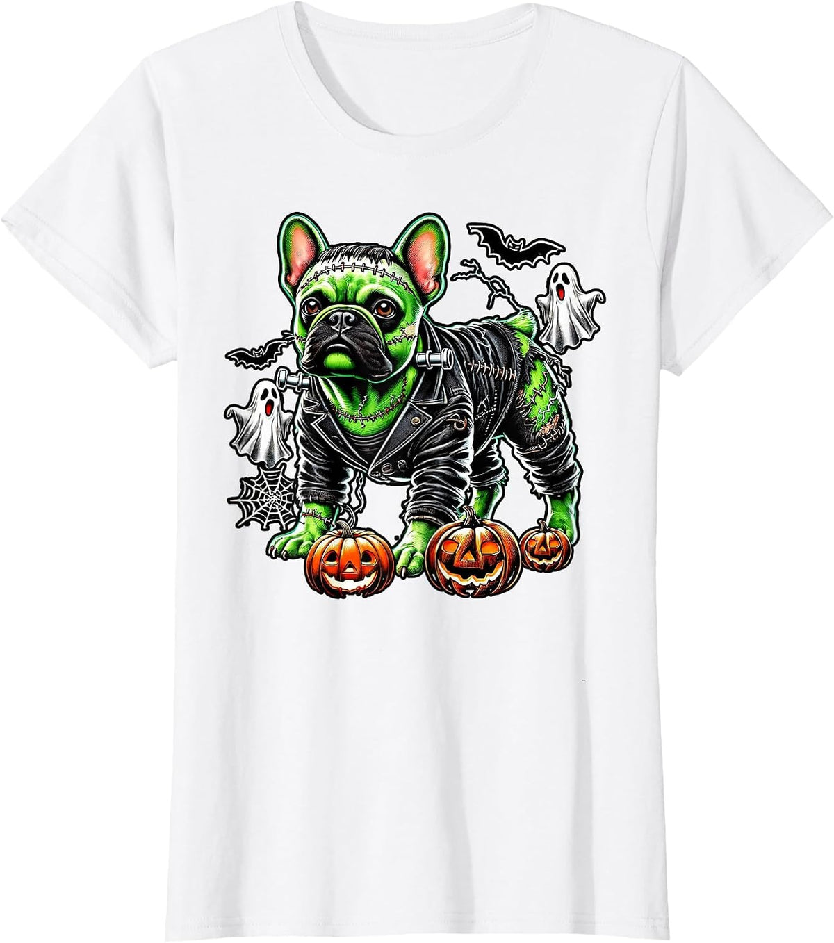 French Bulldog Frankenstein Halloween Spooky Frenchie Pup T-Shirt - White