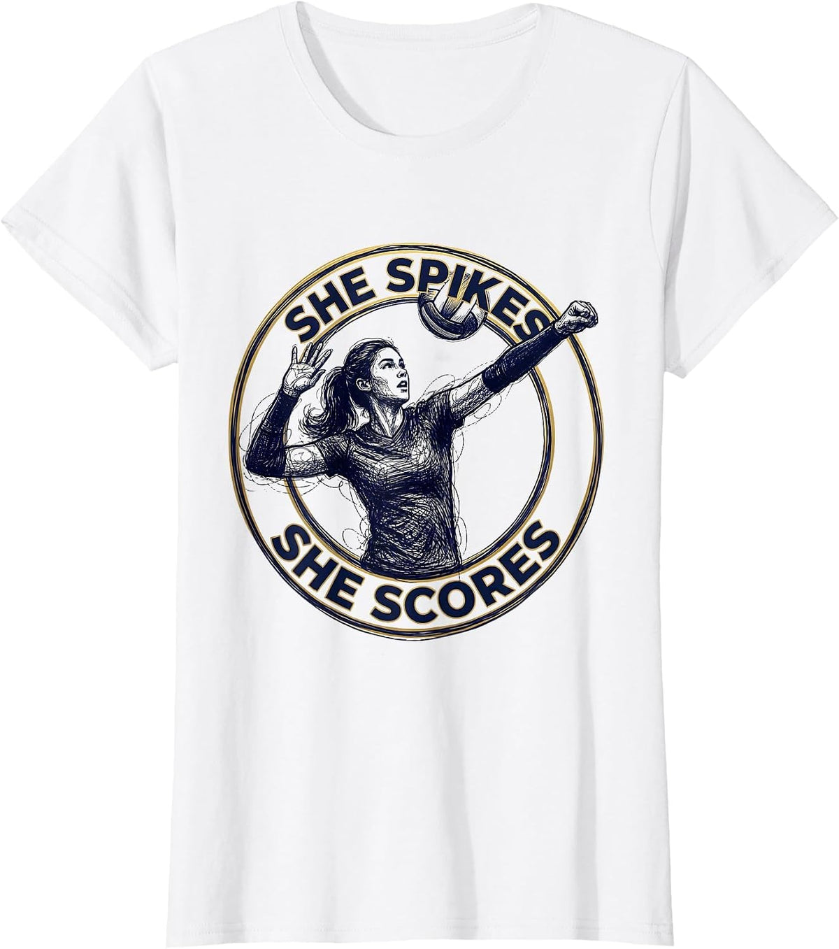She Spikes She Scores Volleyball Design T-Shirt - White