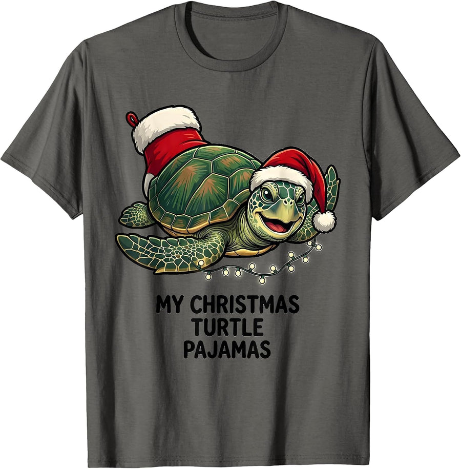 My Christmas Turtle Pajamas Cartoon Sea Turtle Lover Holiday T-Shirt - Asphalt Grey