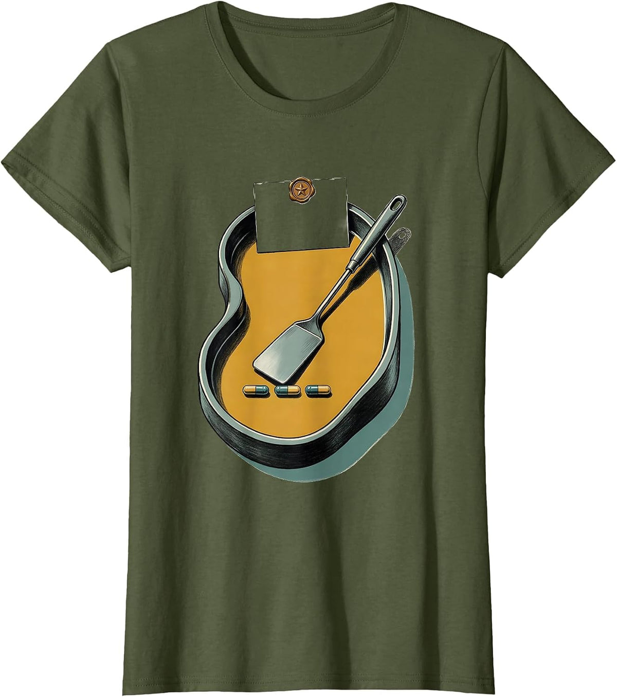 Women's Midcentury Counting Tray Pharmacy Tech Cute Humor T-Shirt - Olive Green