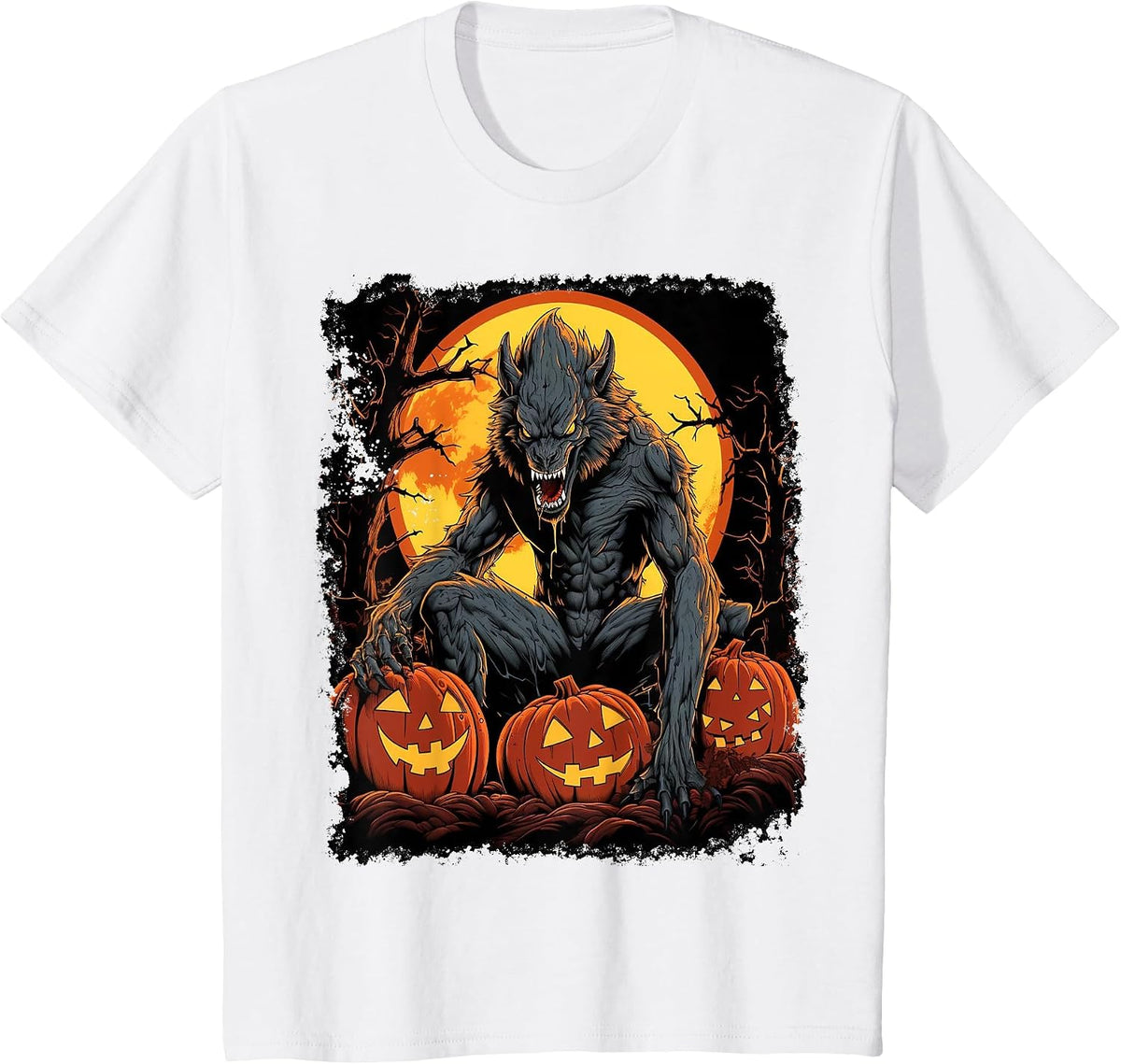Werewolf Orange Halloween T-Shirt - White