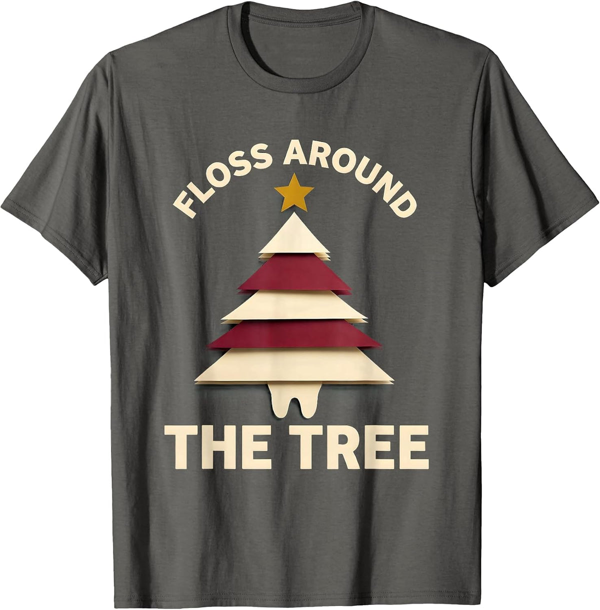 Floss Around The Tree Funny Dental Christmas Dentist Dental T-Shirt - Asphalt Grey