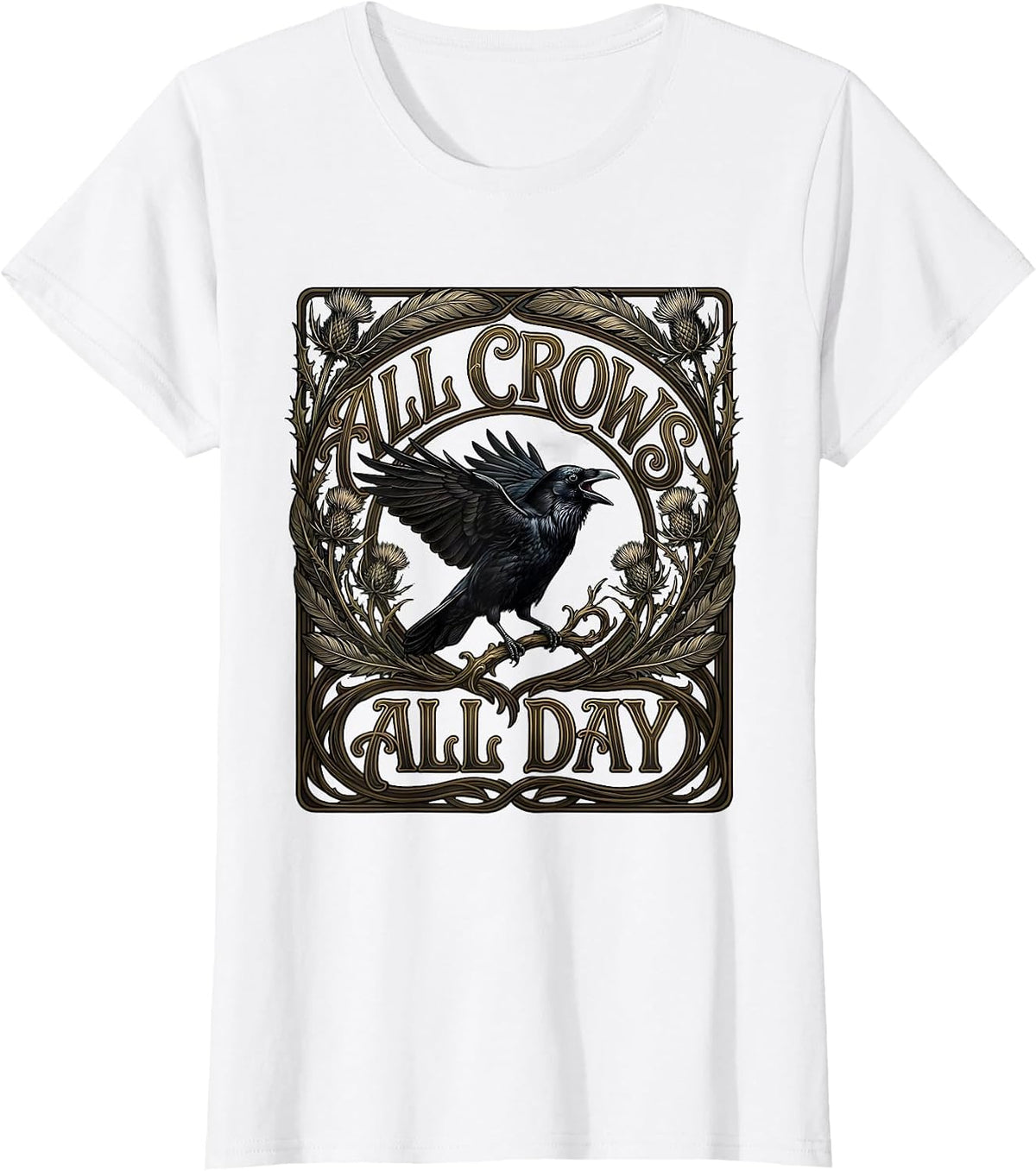 Women's All Crows All Day Bold Bird Lover Design T-Shirt - White