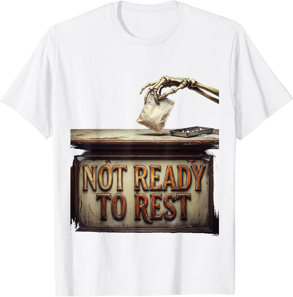 Not Ready To Rest Vintage Pharmacy Technician Halloween T-Shirt - White