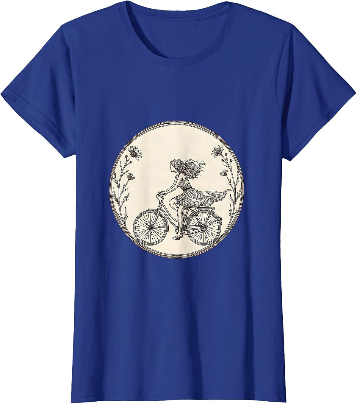 Women's Bicycle Freedom Flower Road Graphic Tee T-Shirt - Royal Blue