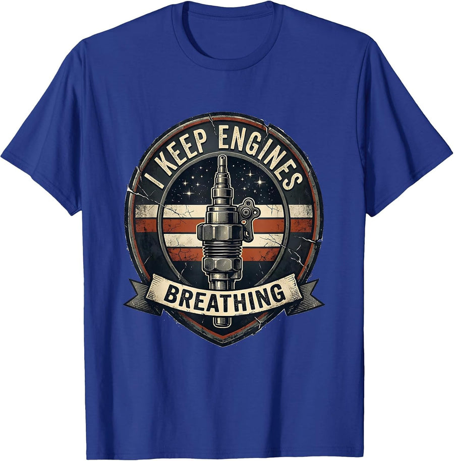 I Keep Engines Breathing Distressed Mechanic Muscle Car T-Shirt - Royal Blue