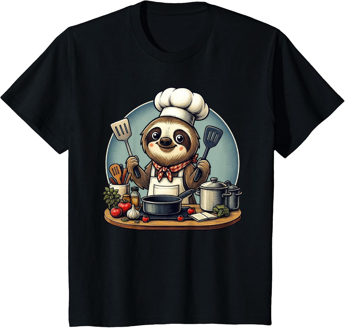 Funny Sloth Dressed As A Chef Cook Cooking T-Shirt - Black