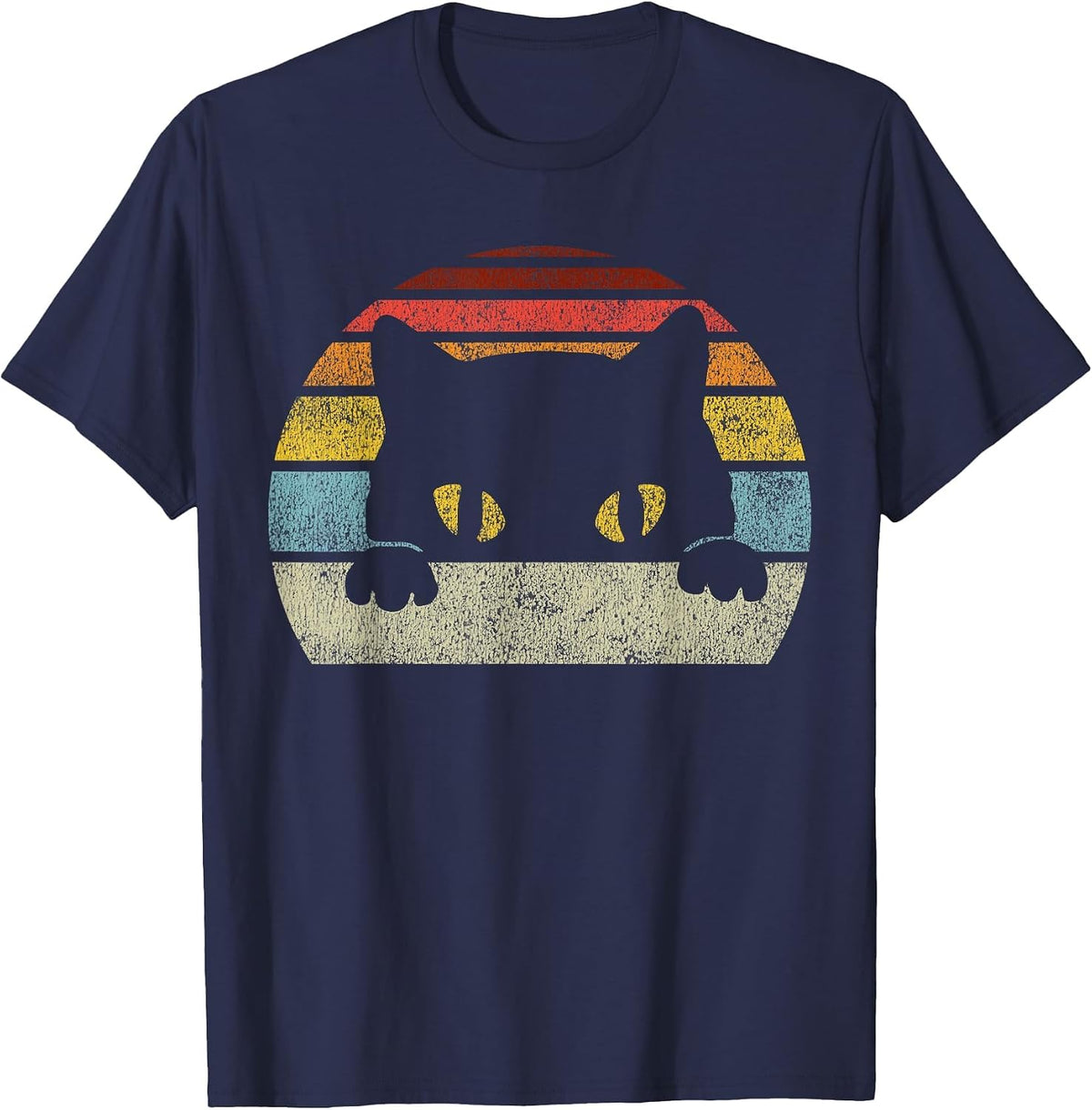 Cat Retro Style Vintage Black Kitten Cute Kitty Cats Lover T-Shirt - Navy Blue