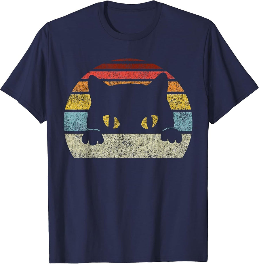 Cat Retro Style Vintage Black Kitten Cute Kitty Cats Lover T-Shirt - Navy Blue
