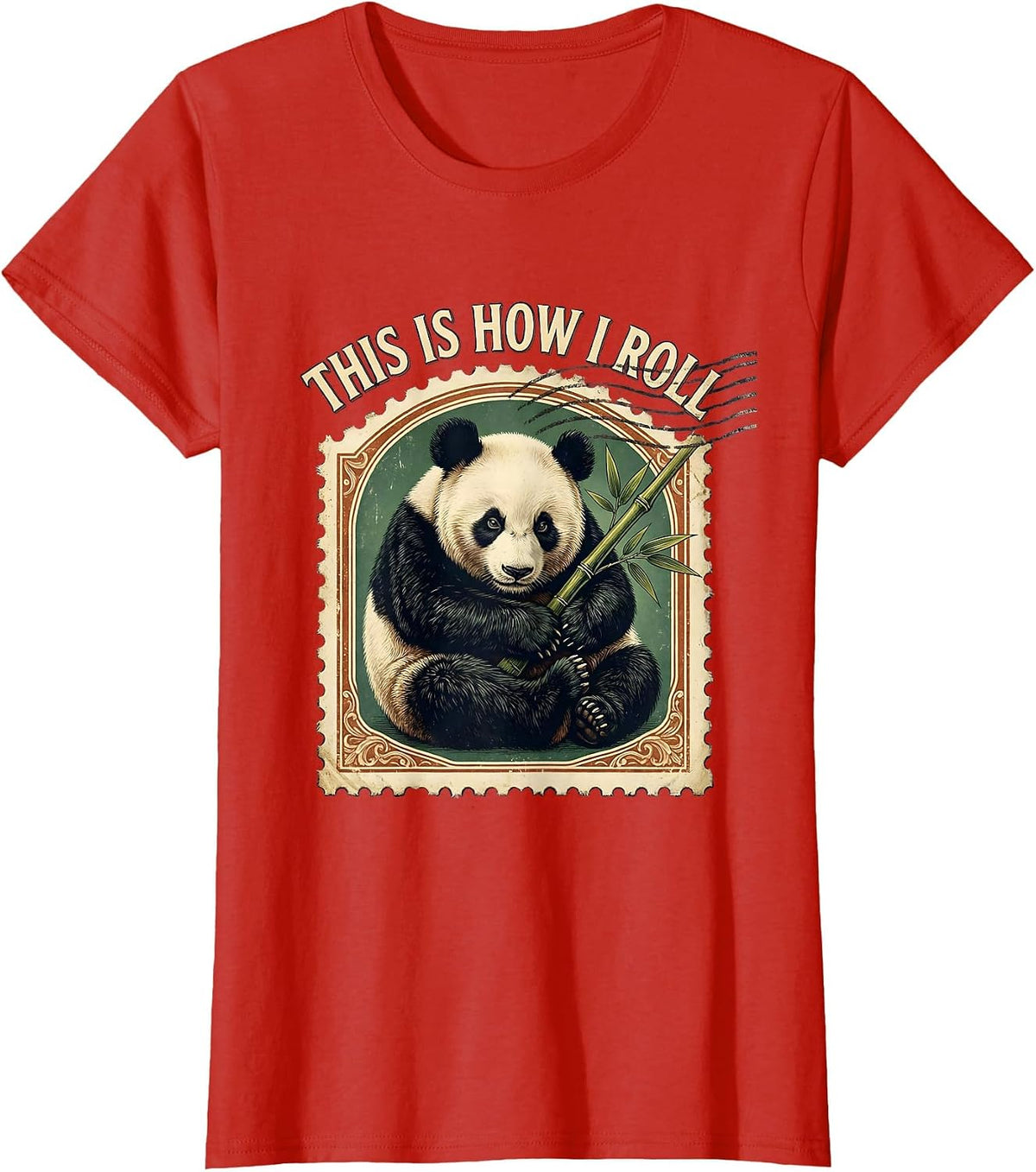 Women's This Is How I Roll Vintage Panda Lover Humor Kids Teens T-Shirt - Red