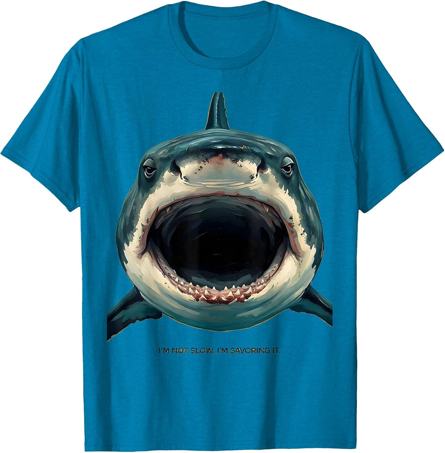 I'm Not Slow, I'm Savoring It Funny Shark Lover Ocean Animal T-Shirt - Sapphire Blue