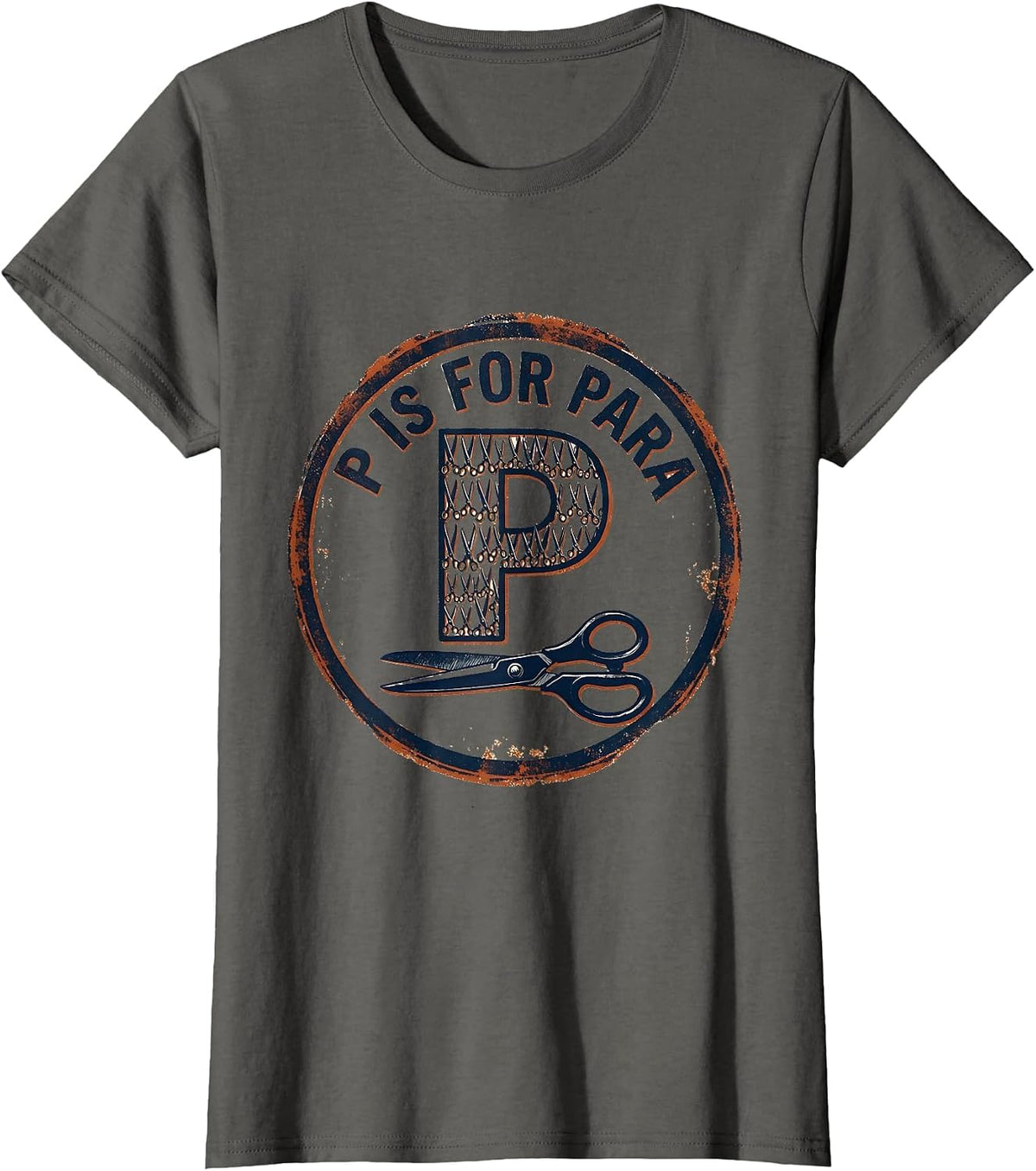 Women's P Is For Para Rubber Stamp Teacher Back To School T-Shirt - Asphalt Grey